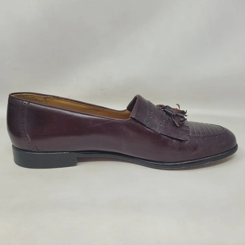Mezlan Loafers 9.5M Burgundy Lizard Leather Riva Tassel Kiltie Luxury Old Money